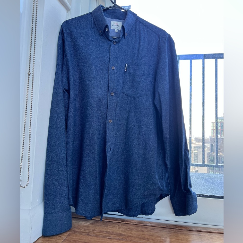 Ben Sherman Blue Chambray Denim LS Shirt Medium